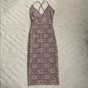 Muted purple v neck lace spaghetti strap dress